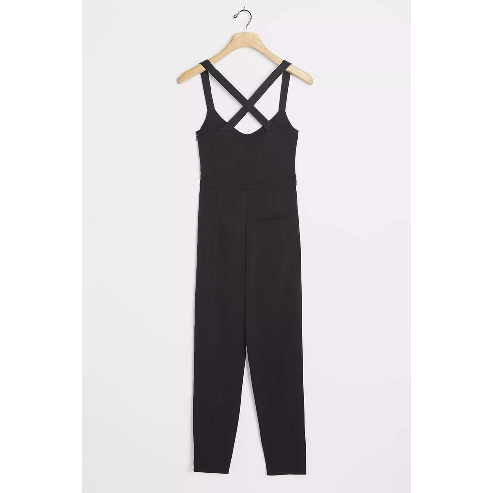 Anthropologie Black Crisscross Back Sleeveless Pleated Ankle Jumpsuit Pockets XS